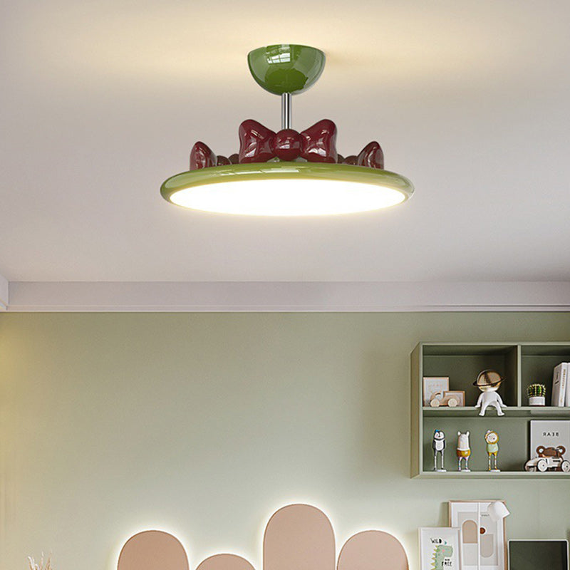 Contemporary Nordic Cream Round Bows Iron Acrylic Lampshade Resin LED Chandelier For Bedroom