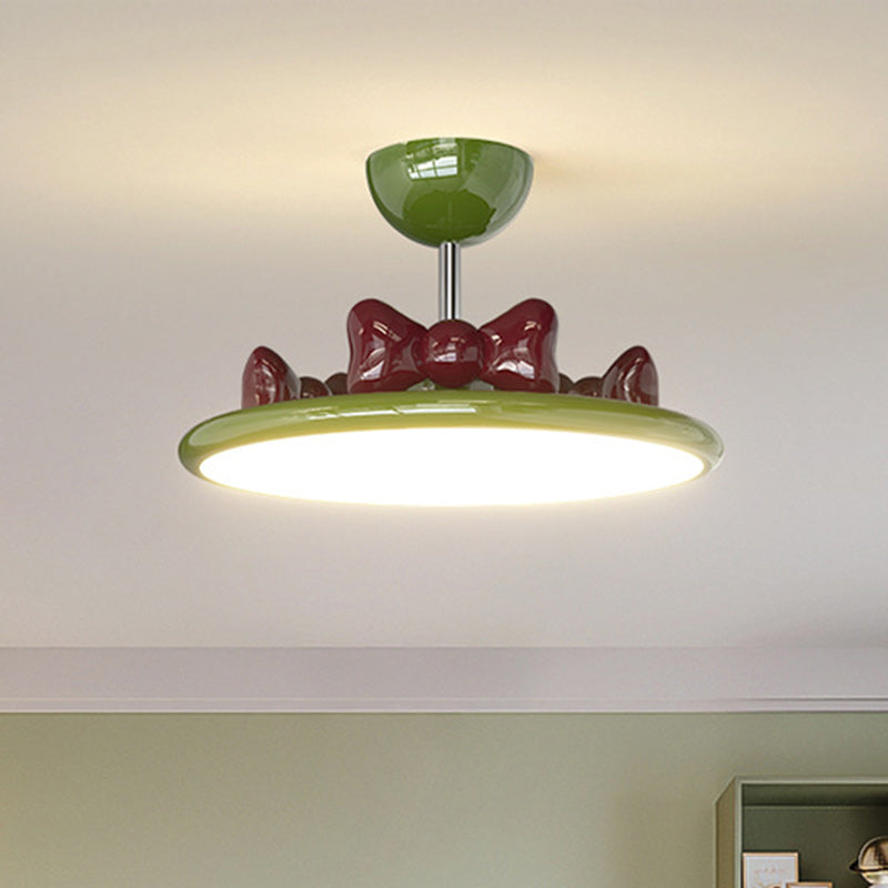 Contemporary Nordic Cream Round Bows Iron Acrylic Lampshade Resin LED Chandelier For Bedroom