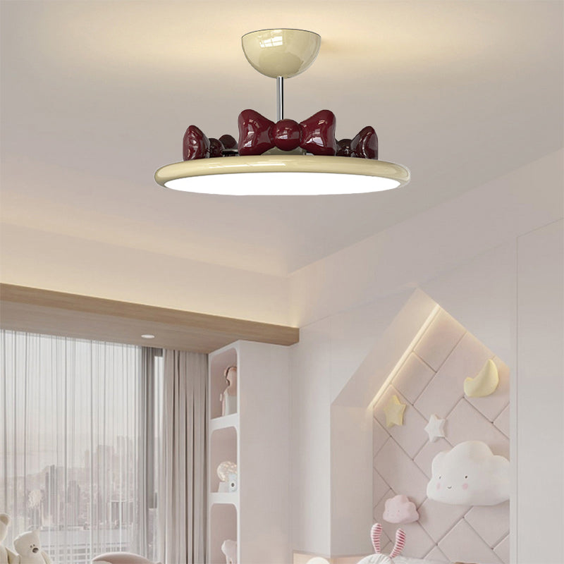 Contemporary Nordic Cream Round Bows Iron Acrylic Lampshade Resin LED Chandelier For Bedroom