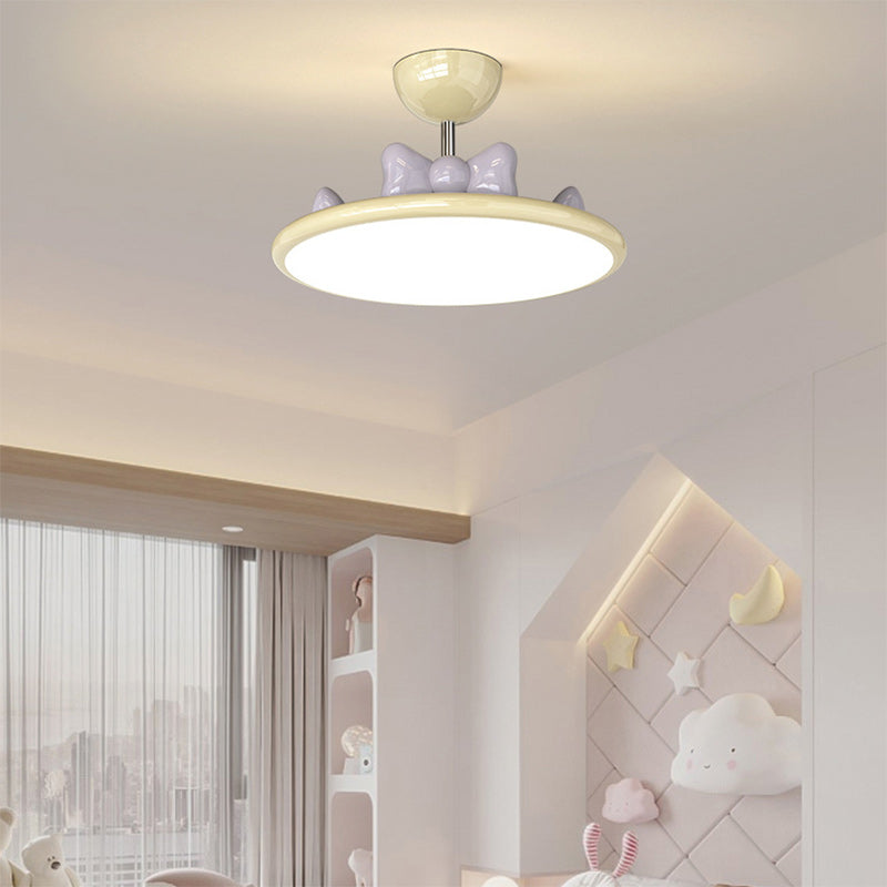 Contemporary Nordic Cream Round Bows Iron Acrylic Lampshade Resin LED Chandelier For Bedroom