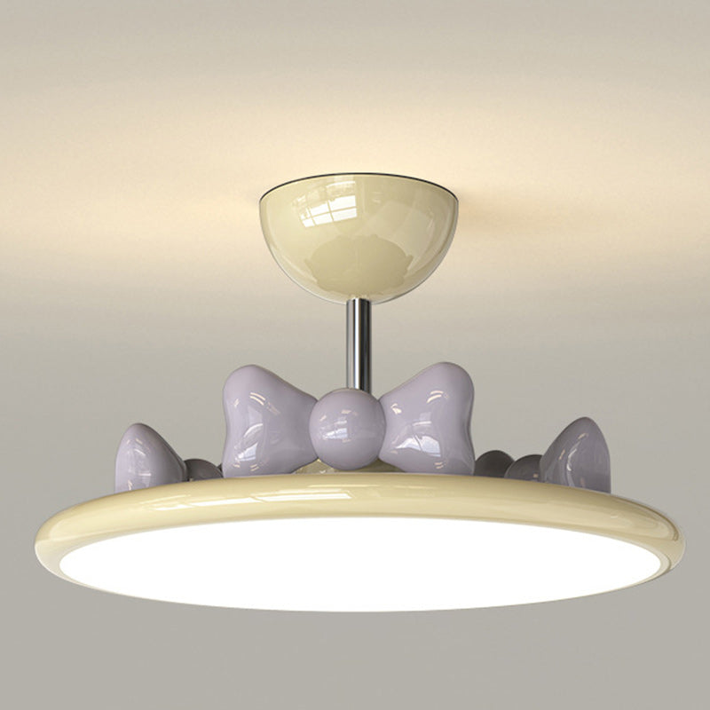 Contemporary Nordic Cream Round Bows Iron Acrylic Lampshade Resin LED Chandelier For Bedroom