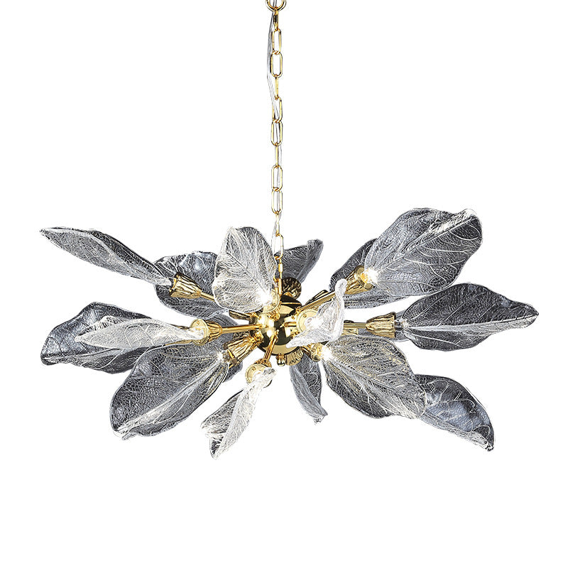 Moderner Luxuszweig verlässt Kristalllampenschirm Aluminium LED Kronleuchter für Esszimmer 