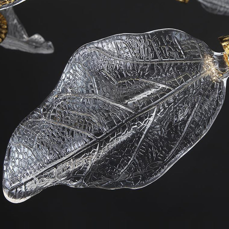 Moderner Luxuszweig verlässt Kristalllampenschirm Aluminium LED Kronleuchter für Esszimmer 