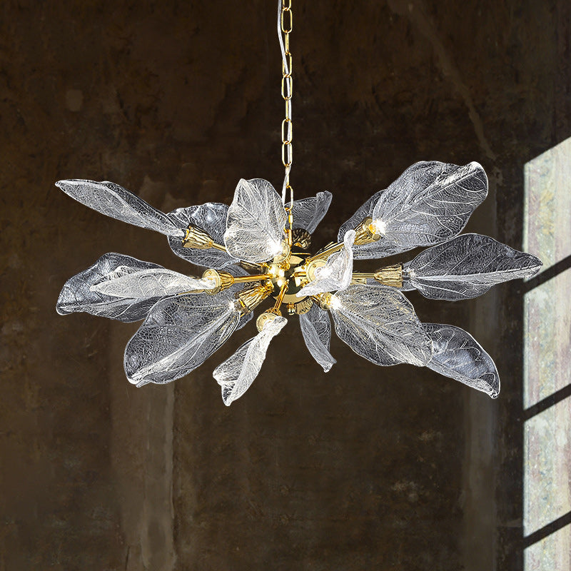 Moderner Luxuszweig verlässt Kristalllampenschirm Aluminium LED Kronleuchter für Esszimmer 