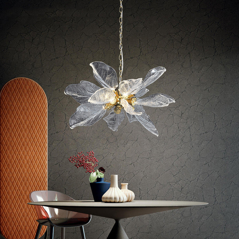 Moderner Luxuszweig verlässt Kristalllampenschirm Aluminium LED Kronleuchter für Esszimmer 