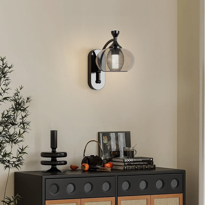 Contemporary Retro Glass Lampshade Aluminum Hardware LED Wall Sconce Lamp For Living Room
