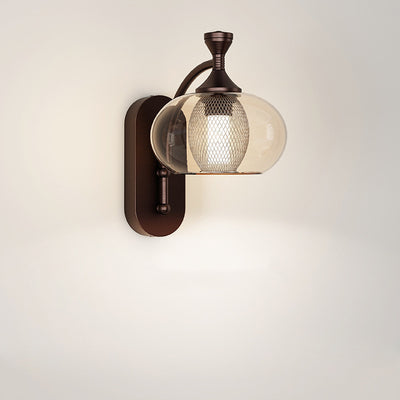 Contemporary Retro Glass Lampshade Aluminum Hardware LED Wall Sconce Lamp For Living Room