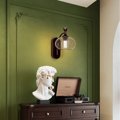 Contemporary Retro Glass Lampshade Aluminum Hardware LED Wall Sconce Lamp For Living Room