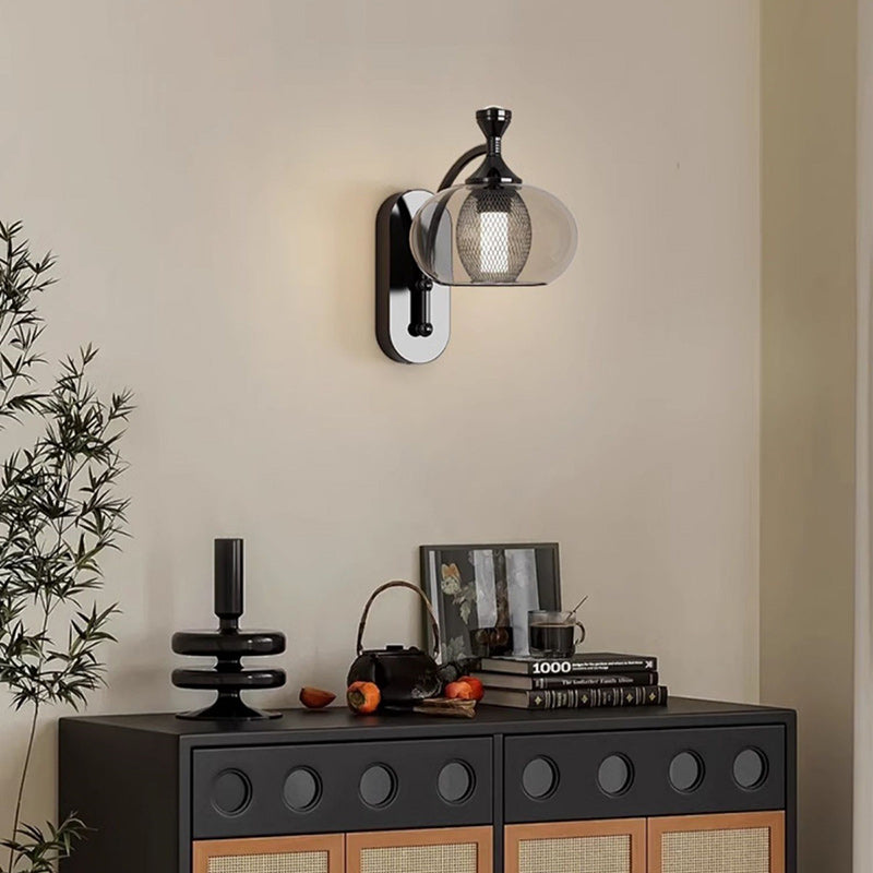 Contemporary Retro Glass Lampshade Aluminum Hardware LED Wall Sconce Lamp For Living Room