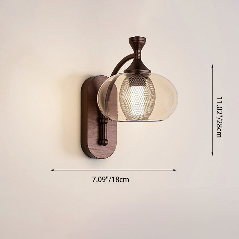 Contemporary Retro Glass Lampshade Aluminum Hardware LED Wall Sconce Lamp For Living Room