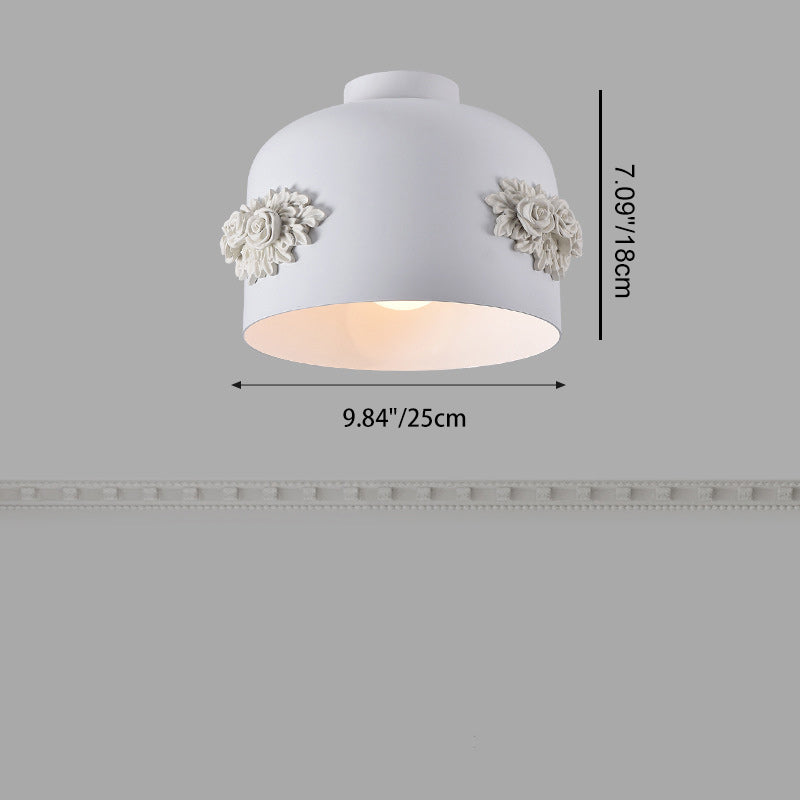Traditional French Rose Pattern Resin Stainless Steel Lampshade 1 - Light Semi-Flush Mount Ceiling Light For Hallways