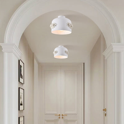 Traditional French Rose Pattern Resin Stainless Steel Lampshade 1 - Light Semi-Flush Mount Ceiling Light For Hallways