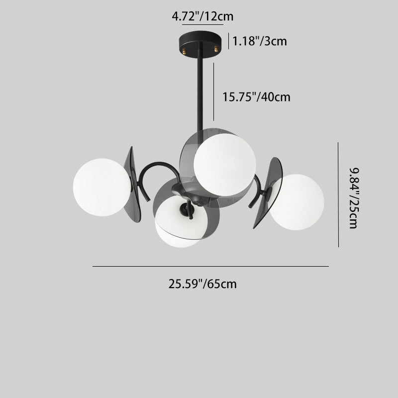 Lustre moderne minimaliste à branches courbées avec abat-jour en verre orbe et tige en cuivre 4/5/8 - lumières pour salon 
