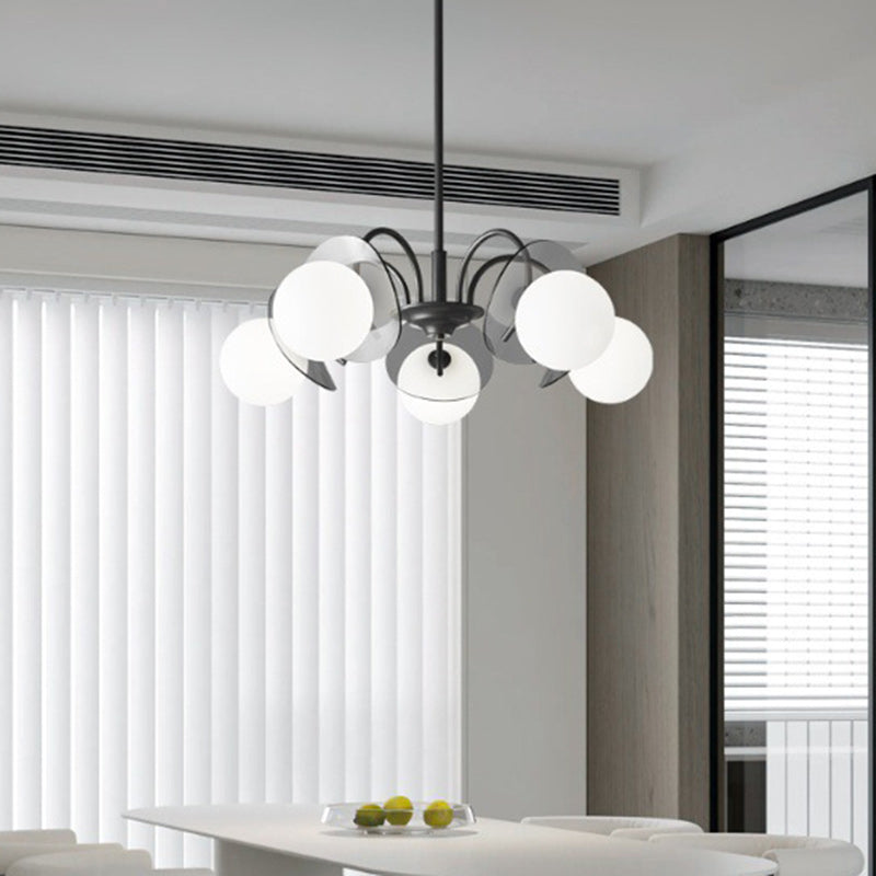Lustre moderne minimaliste à branches courbées avec abat-jour en verre orbe et tige en cuivre 4/5/8 - lumières pour salon 