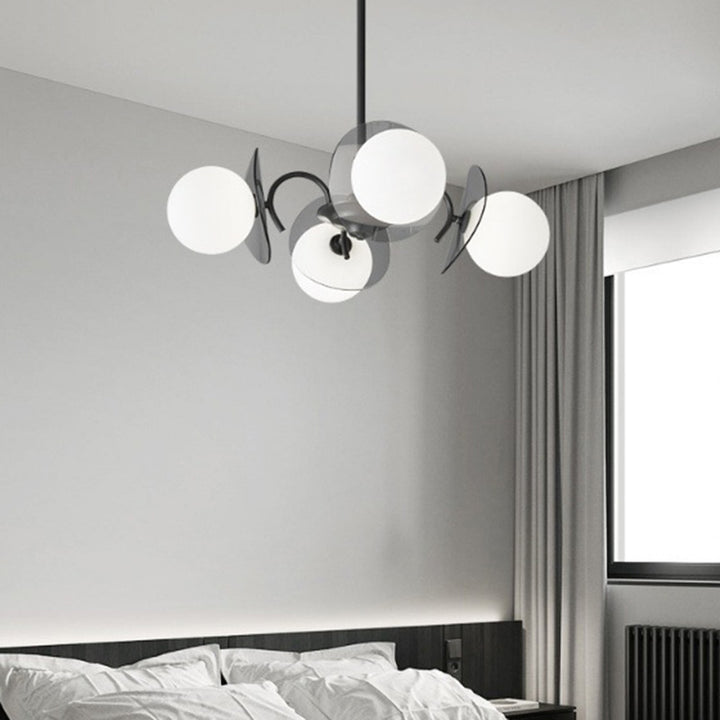 Lustre moderne minimaliste à branches courbées avec abat-jour en verre orbe et tige en cuivre 4/5/8 - lumières pour salon 