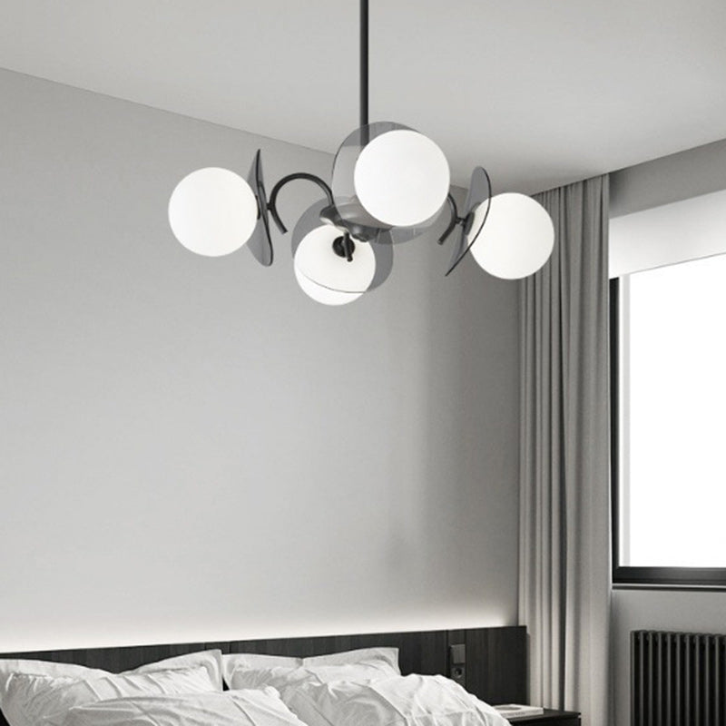 Modern Minimalist Branch Curved Rod Orb Glass Lampshade Copper 4/5/8 - Light Chandelier For Living Room