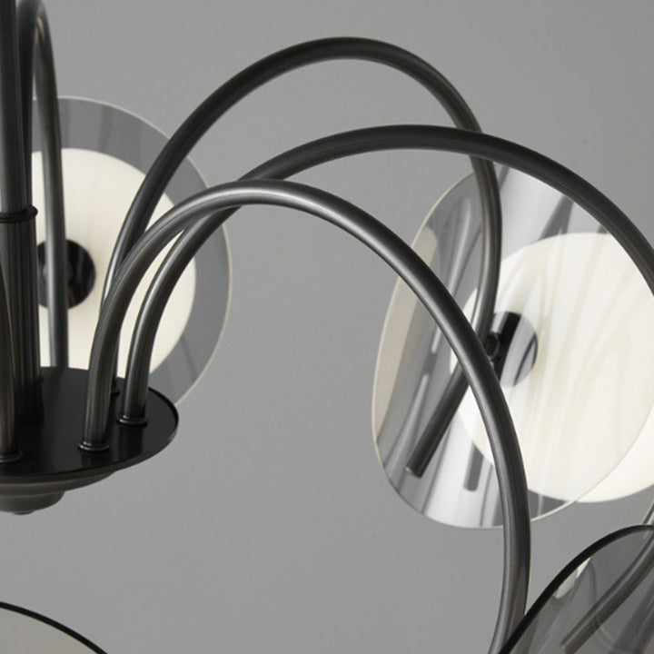 Lustre moderne minimaliste à branches courbées avec abat-jour en verre orbe et tige en cuivre 4/5/8 - lumières pour salon 