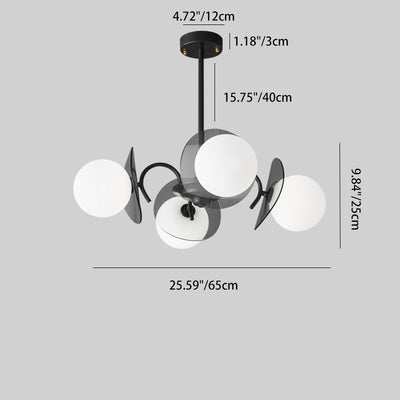 Modern Minimalist Branch Curved Rod Orb Glass Lampshade Copper 4/5/8 - Light Chandelier For Living Room