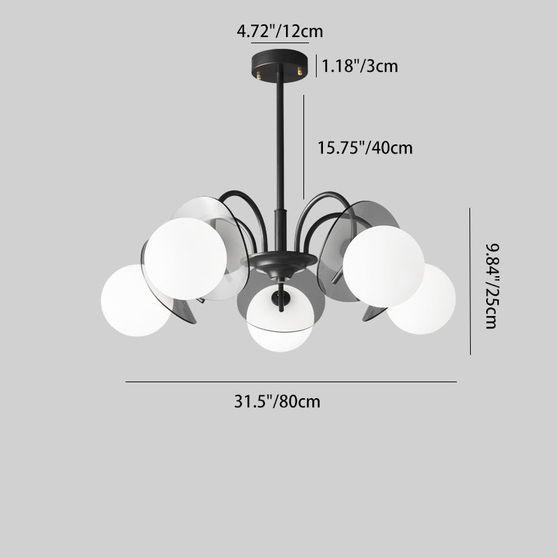 Lustre moderne minimaliste à branches courbées avec abat-jour en verre orbe et tige en cuivre 4/5/8 - lumières pour salon 
