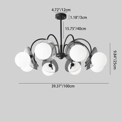 Modern Minimalist Branch Curved Rod Orb Glass Lampshade Copper 4/5/8 - Light Chandelier For Living Room