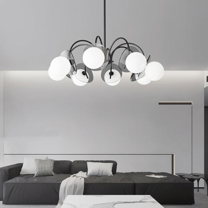 Lustre moderne minimaliste à branches courbées avec abat-jour en verre orbe et tige en cuivre 4/5/8 - lumières pour salon 