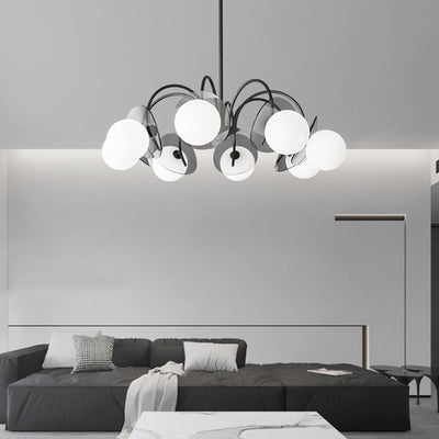 Modern Minimalist Branch Curved Rod Orb Glass Lampshade Copper 4/5/8 - Light Chandelier For Living Room