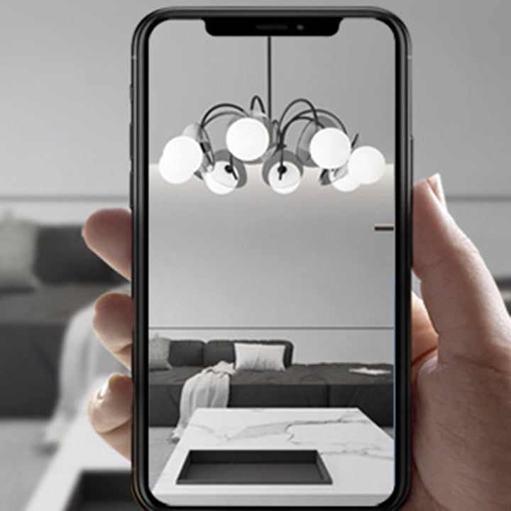 Lustre moderne minimaliste à branches courbées avec abat-jour en verre orbe et tige en cuivre 4/5/8 - lumières pour salon 