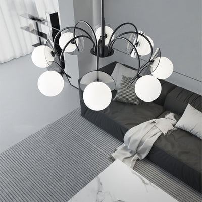Modern Minimalist Branch Curved Rod Orb Glass Lampshade Copper 4/5/8 - Light Chandelier For Living Room