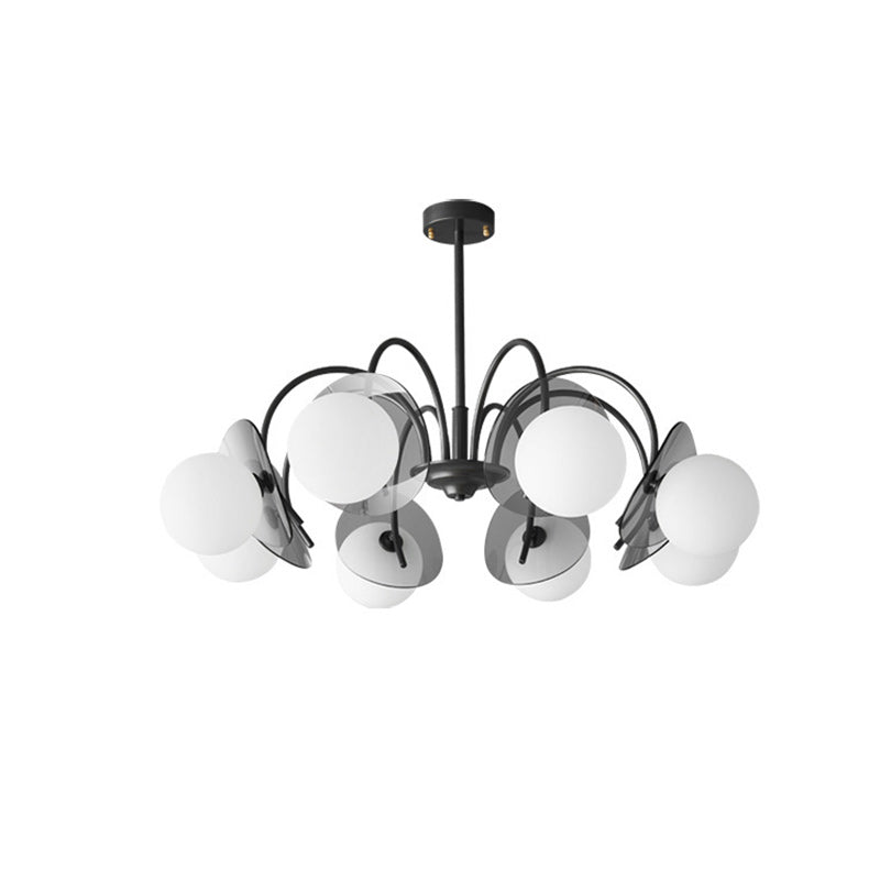 Lustre moderne minimaliste à branches courbées avec abat-jour en verre orbe et tige en cuivre 4/5/8 - lumières pour salon 