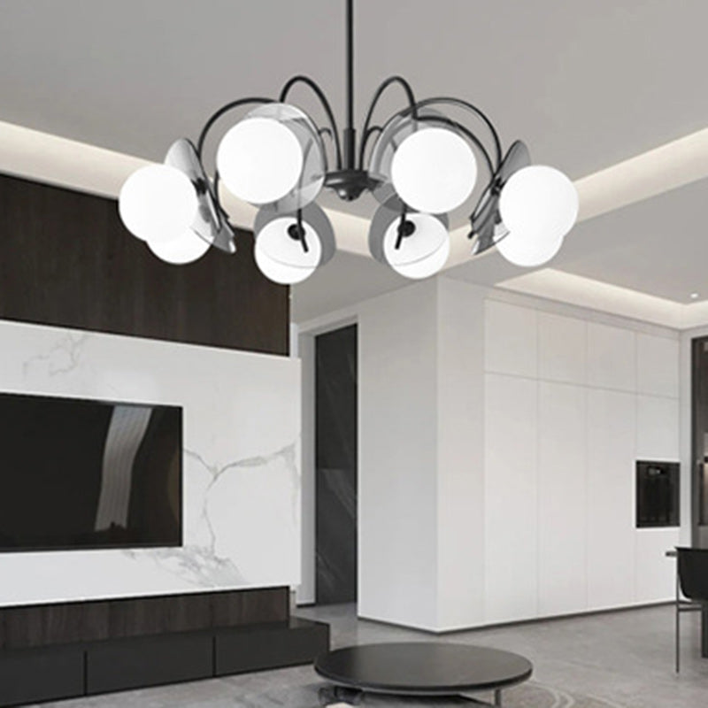 Lustre moderne minimaliste à branches courbées avec abat-jour en verre orbe et tige en cuivre 4/5/8 - lumières pour salon 