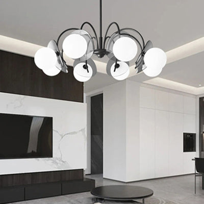Modern Minimalist Branch Curved Rod Orb Glass Lampshade Copper 4/5/8 - Light Chandelier For Living Room