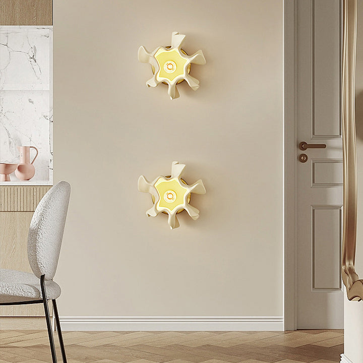 Contemporary Creative Cream Irregular Petal Iron Resin Lampshade 1 - Light Wall Sconce Lamp For Living Room