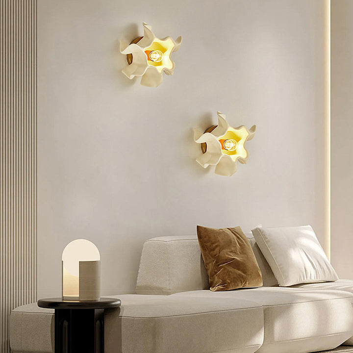 Contemporary Creative Cream Irregular Petal Iron Resin Lampshade 1 - Light Wall Sconce Lamp For Living Room
