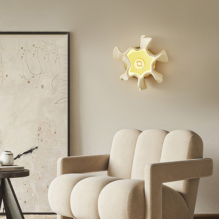 Contemporary Creative Cream Irregular Petal Iron Resin Lampshade 1 - Light Wall Sconce Lamp For Living Room