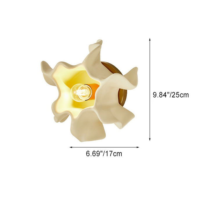 Contemporary Creative Cream Irregular Petal Iron Resin Lampshade 1 - Light Wall Sconce Lamp For Living Room