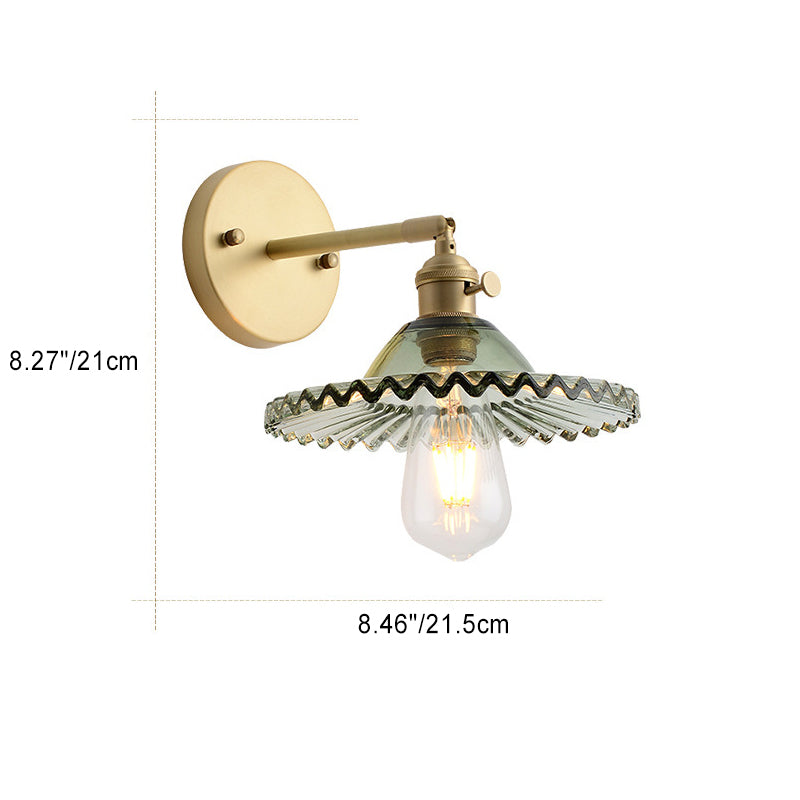 Contemporary Scandinavian Transparent Hat Shape Glass Lampshade Copper 1 - Light Wall Sconce Lamp For Bedroom