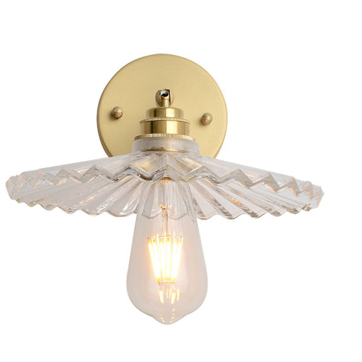 Contemporary Scandinavian Transparent Hat Shape Glass Lampshade Copper 1 - Light Wall Sconce Lamp For Bedroom