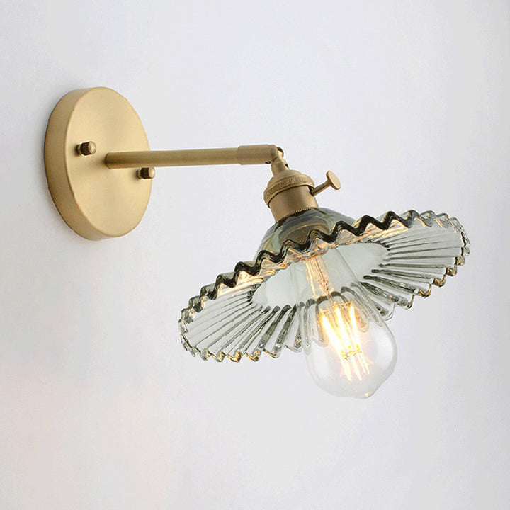 Contemporary Scandinavian Transparent Hat Shape Glass Lampshade Copper 1 - Light Wall Sconce Lamp For Bedroom