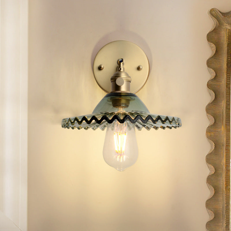 Contemporary Scandinavian Transparent Hat Shape Glass Lampshade Copper 1 - Light Wall Sconce Lamp For Bedroom