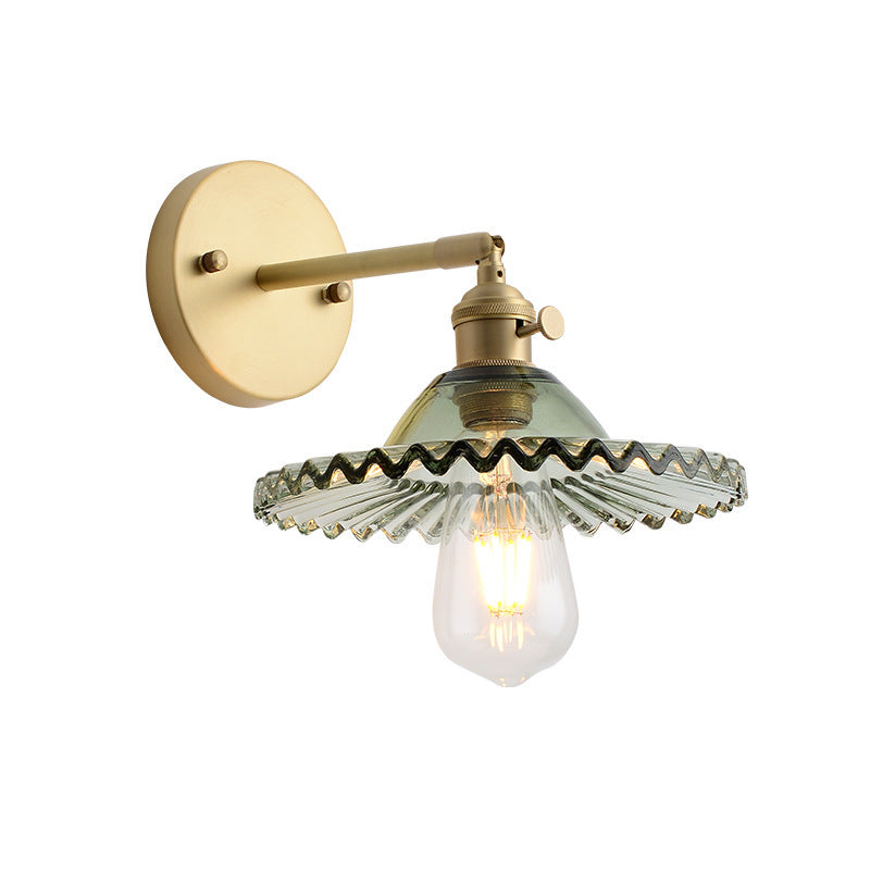 Contemporary Scandinavian Transparent Hat Shape Glass Lampshade Copper 1 - Light Wall Sconce Lamp For Bedroom