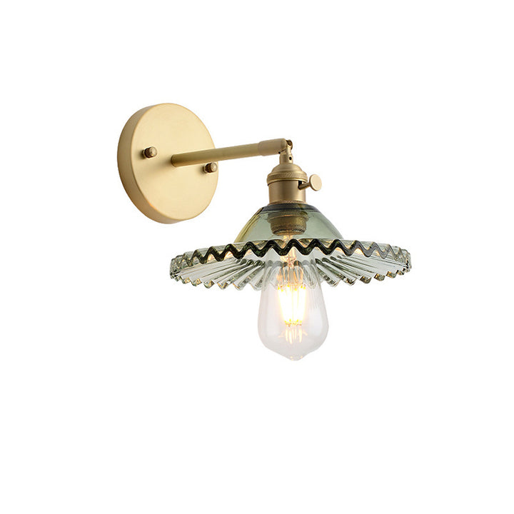 Contemporary Scandinavian Transparent Hat Shape Glass Lampshade Copper 1 - Light Wall Sconce Lamp For Bedroom