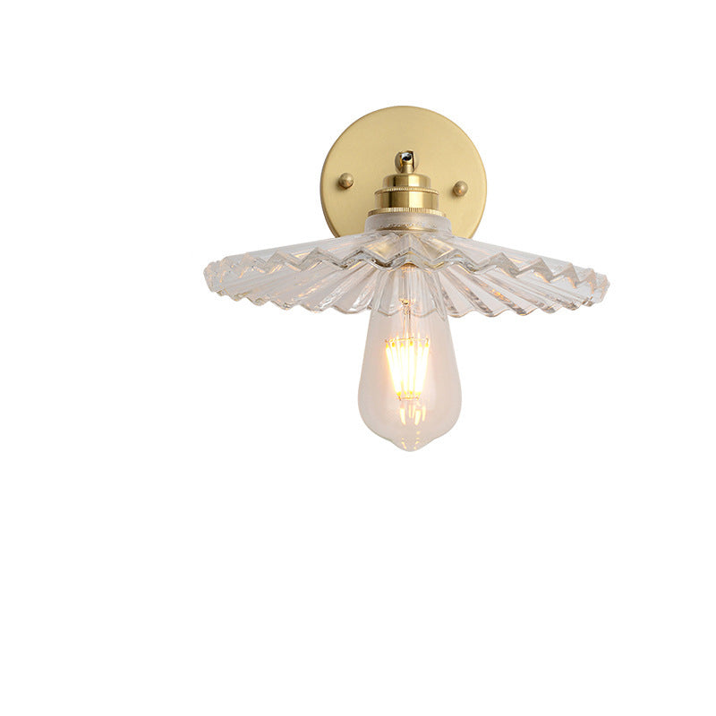 Contemporary Scandinavian Transparent Hat Shape Glass Lampshade Copper 1 - Light Wall Sconce Lamp For Bedroom