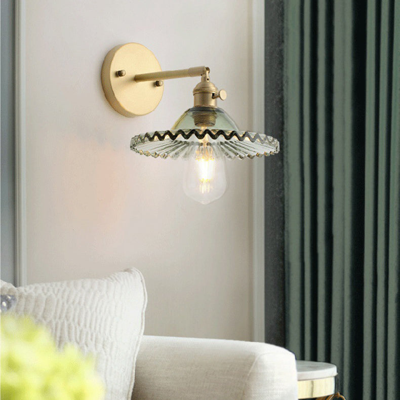 Contemporary Scandinavian Transparent Hat Shape Glass Lampshade Copper 1 - Light Wall Sconce Lamp For Bedroom