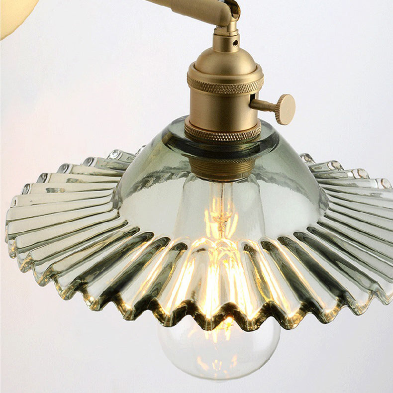 Contemporary Scandinavian Transparent Hat Shape Glass Lampshade Copper 1 - Light Wall Sconce Lamp For Bedroom