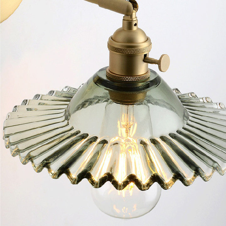 Contemporary Scandinavian Transparent Hat Shape Glass Lampshade Copper 1 - Light Wall Sconce Lamp For Bedroom