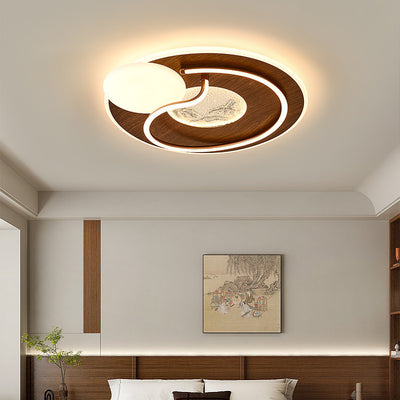 Lampe de plafond LED à montage affleurant avec abat-jour en fer et en aluminium, de forme contemporaine rétro ronde, rectangulaire, ovale, avec coutures et moulage par rotation pour chambre à coucher 