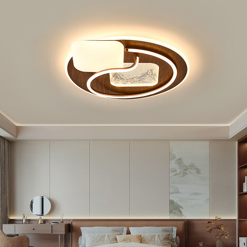Lampe de plafond LED à montage affleurant avec abat-jour en fer et en aluminium, de forme contemporaine rétro ronde, rectangulaire, ovale, avec coutures et moulage par rotation pour chambre à coucher 