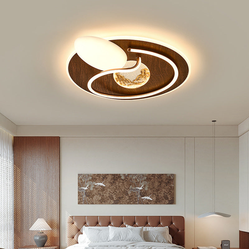 Lampe de plafond LED à montage affleurant avec abat-jour en fer et en aluminium, de forme contemporaine rétro ronde, rectangulaire, ovale, avec coutures et moulage par rotation pour chambre à coucher 