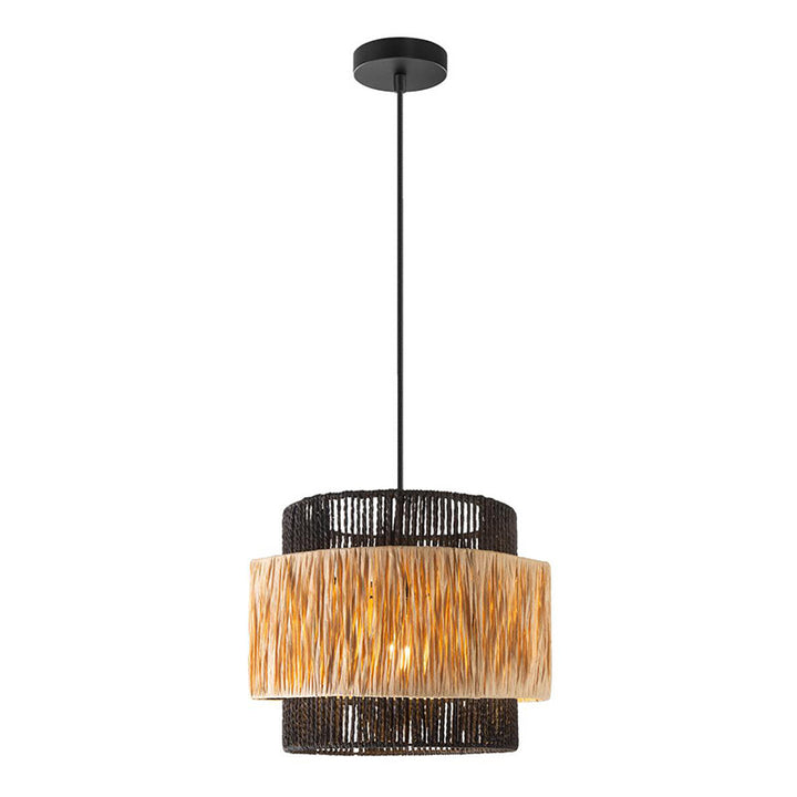 Contemporary Boho Cylinder Raffia Paper Lampshade Iron 1/3 - Light Chandelier For Living Room