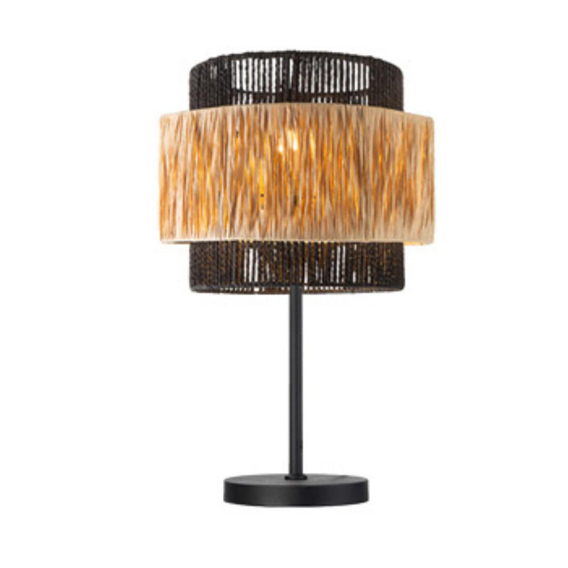 Zeitgenössische Boho Zylinder Raffia Papier Lampenschirm Eisen 1 - Licht Tischlampe Für Wohnzimmer 